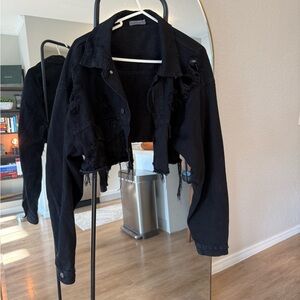 Carmar Black Distressed Cropped Denim Jacket